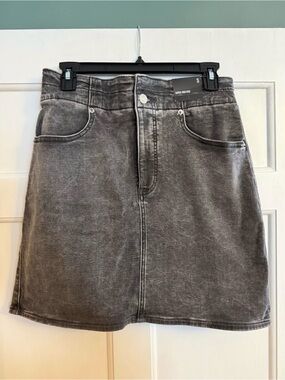Express Super High-Rise Washed Gray Denim Mini Skirt